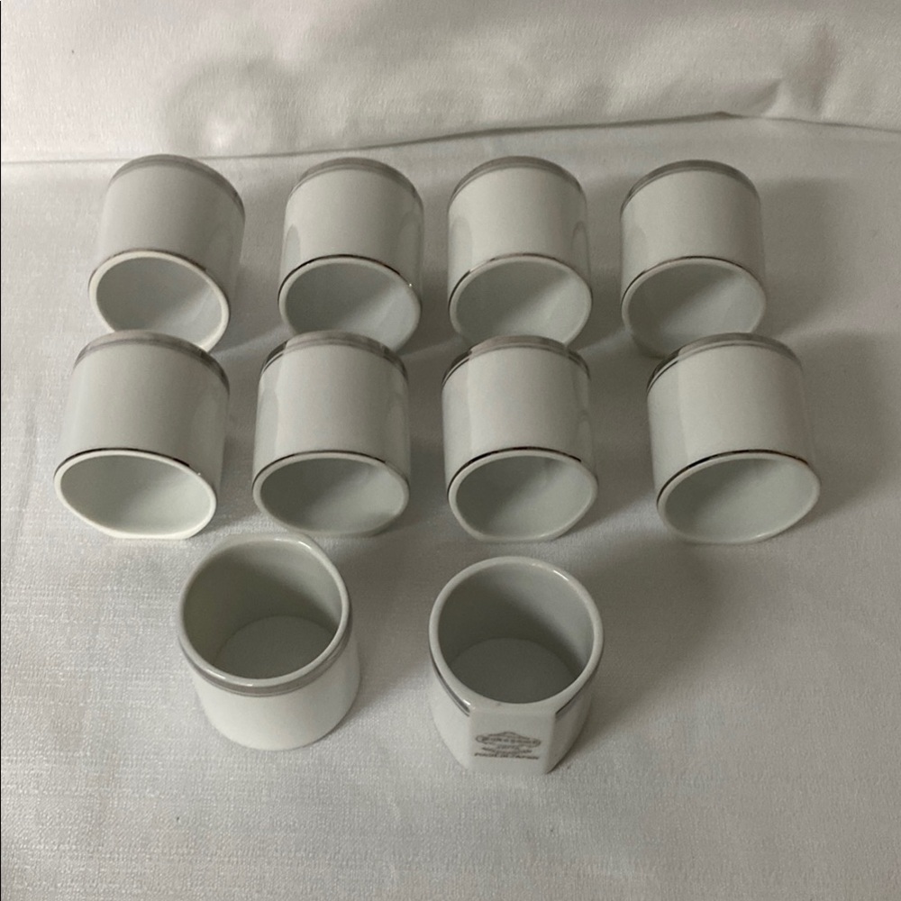 Fukagawa Arita Elegant White Napkin Rings with Silver Trim Set of 10